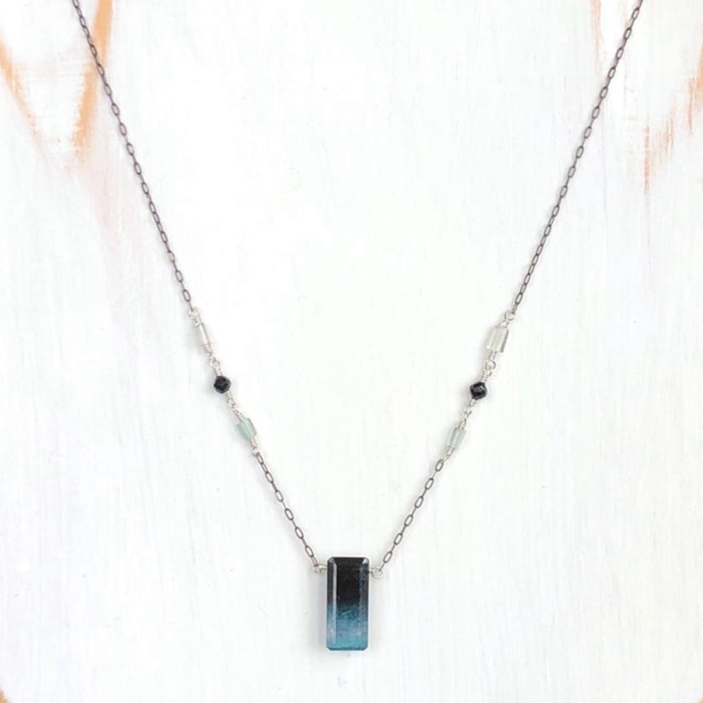Blue Tourmaline Bicolor Baguette Necklace